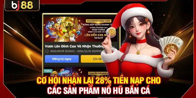 Cơ hội nhận lại 28% tiền nạp cho các sản phẩm nổ hũ bắn cá